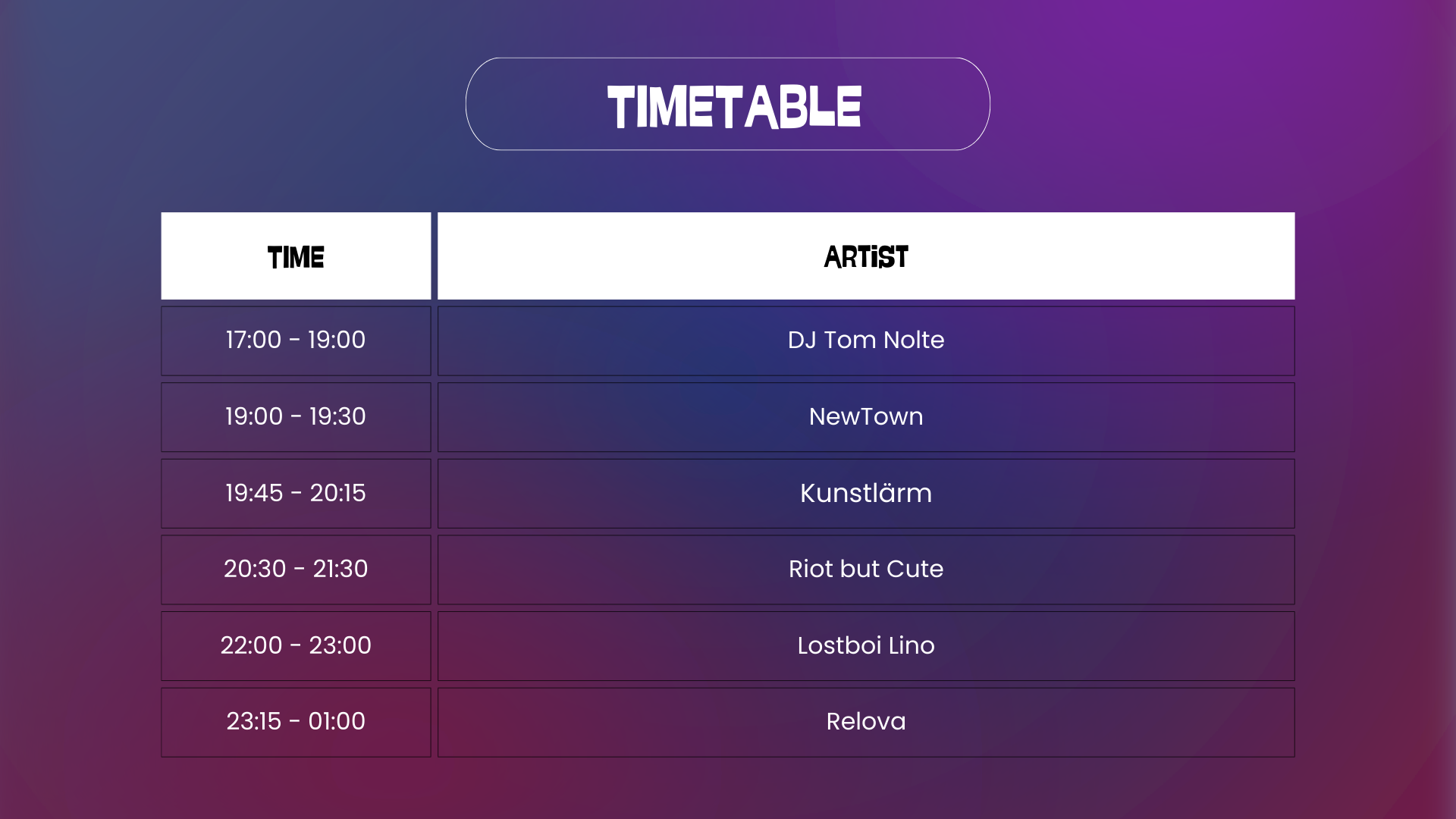 Timetable